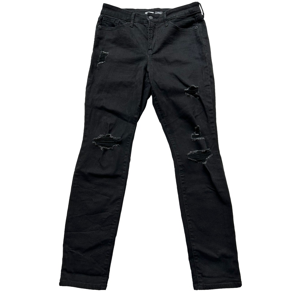 Old Navy Jean Women Size 10 Black Pop Icon Skinny High Rise Slim Pocket Distress